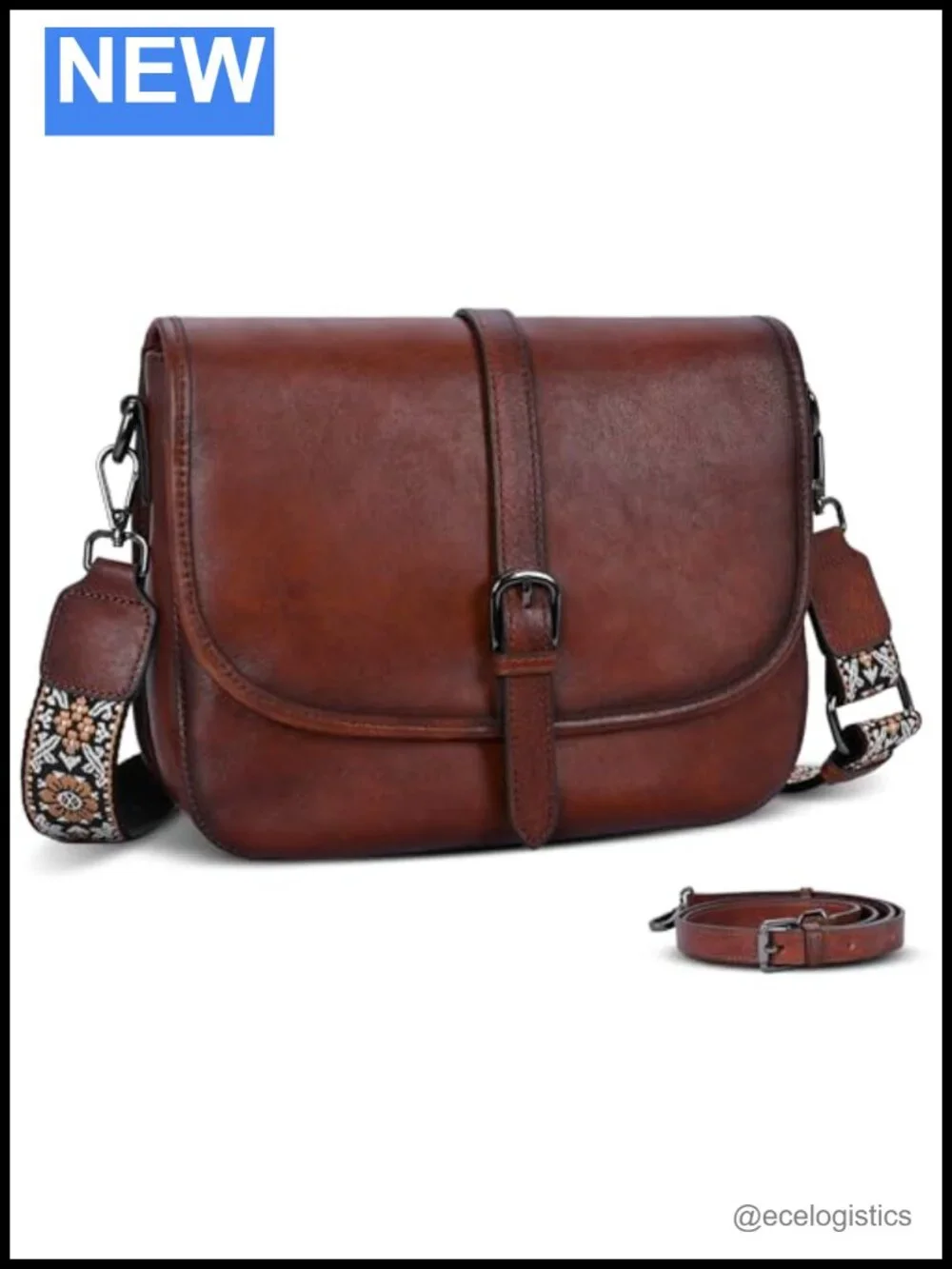 Genuine Leather Crossbody Bag for Women Adjustable Straps Flap Closure Satchel